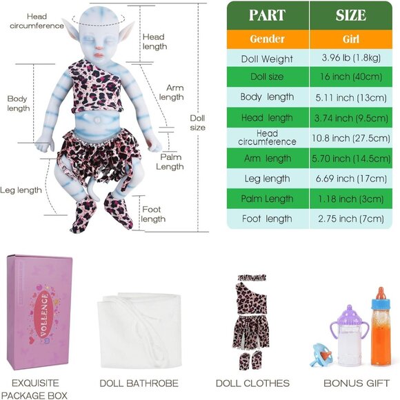 🆕 16inch Full Silicon Sleeping Avatar Alien Reborn Lifelike Baby Doll Girl - Picture 2 of 6